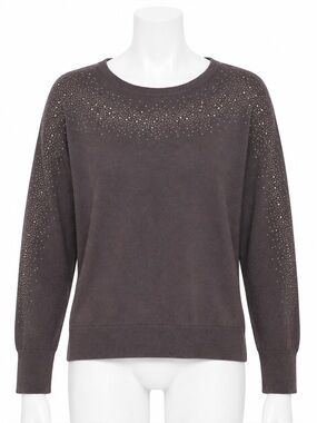 New York & Company XS Rhinestone Embellished Gray Knit 3/4 Dolman Sleeve Sweater
